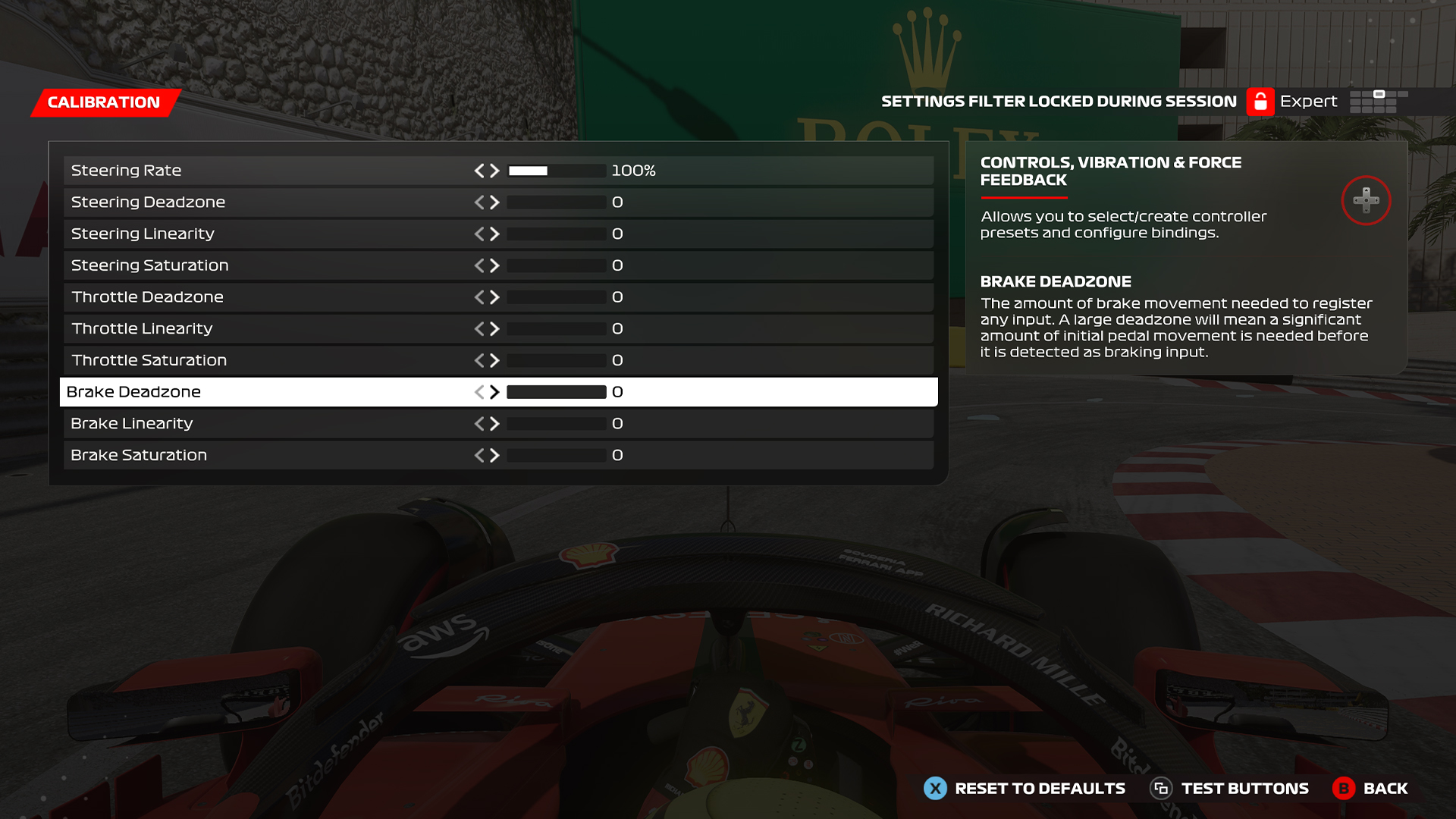 Screenshot of Calibration in ABS settings