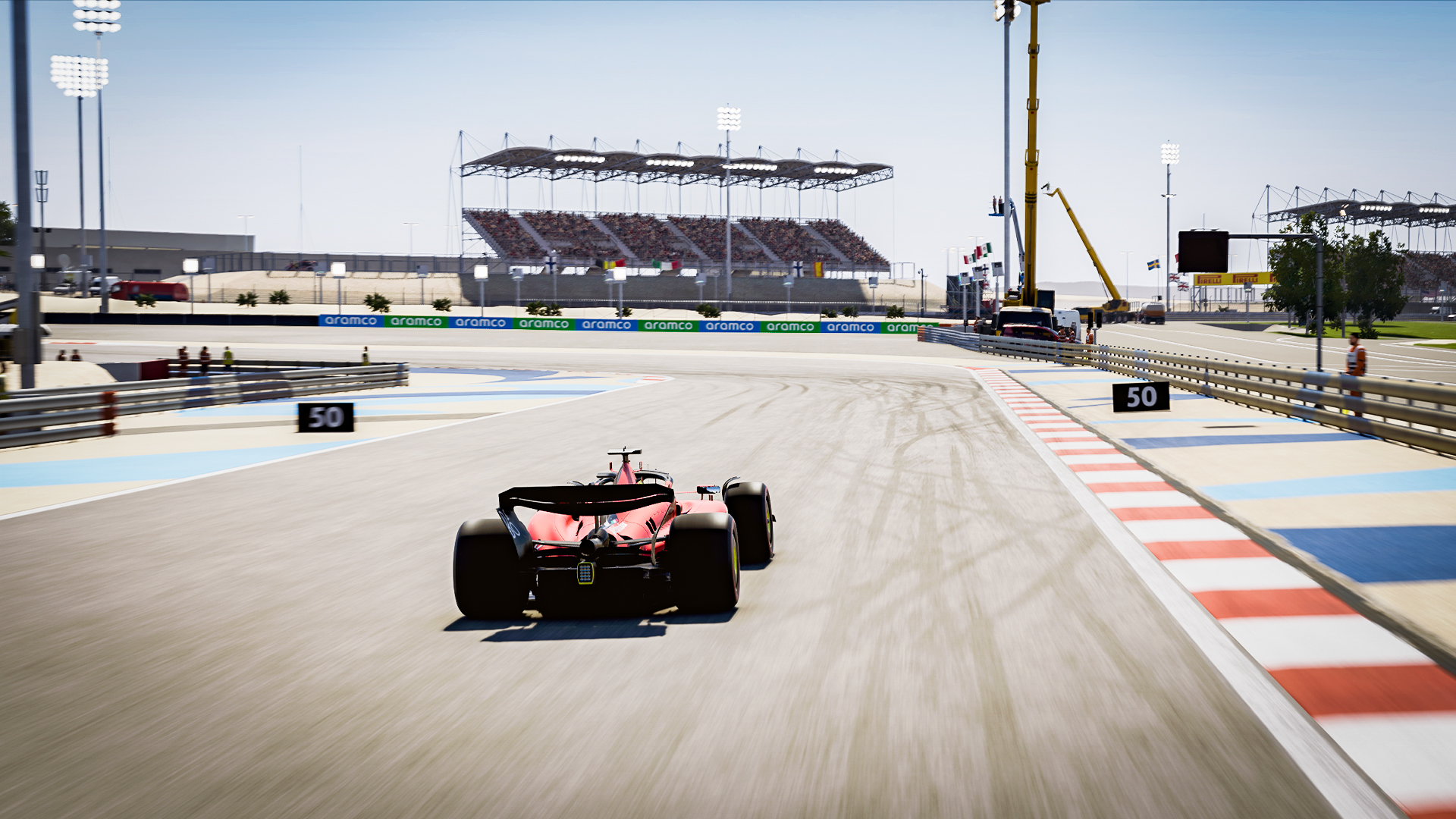 Red F1 race car on an open track